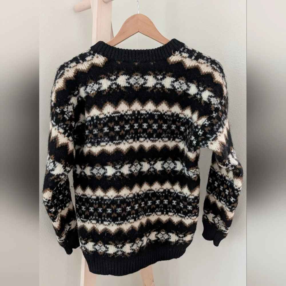 Vintage Geometric Abstract Patterned Wool Crewneck Sweater In Black - Picture 2 of 6